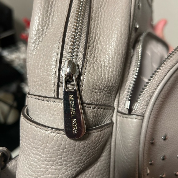 MICHAEL KORS Abbey Medium Grey Studded Pebbled Leather Backpack